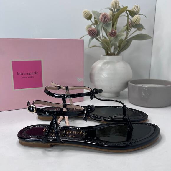 Kate Spade Piazza Patent Bow Ankle Strap Sandal Black K3303 Women 6.5 B NWB - Picture 3 of 10